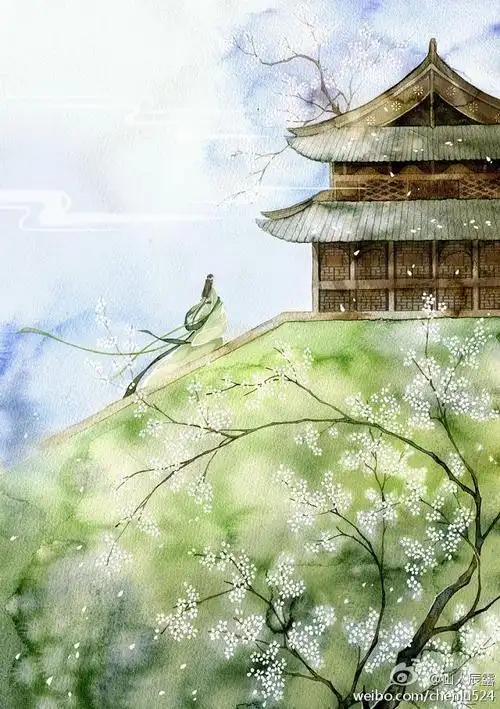 水彩插画古风唯美意境