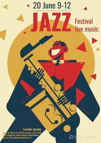 爵士音乐节海报矢量插画或柯川演奏萨克斯为爵士乐俱乐部音乐会标语牌