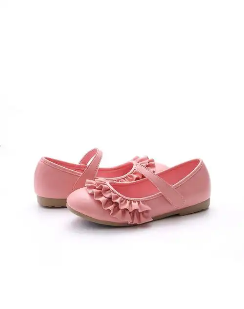 女童粉色荷叶花边公主鞋(3-11岁)