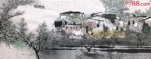 朱春鸿老师小六尺江南水乡180/68厘米_人物国画原作_作品欣赏_收藏