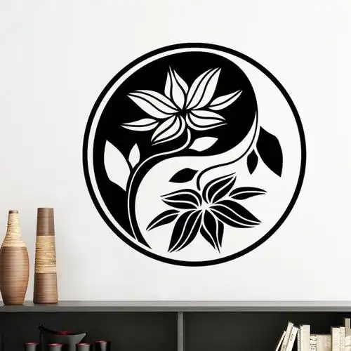 佛教信仰佛教徒黑白阴阳莲花花叶子圆形设计贴纸墙贴