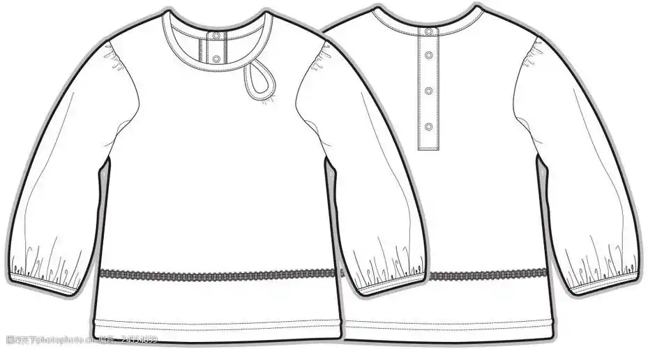 长袖3-5岁小宝宝服装设计线稿矢量素材