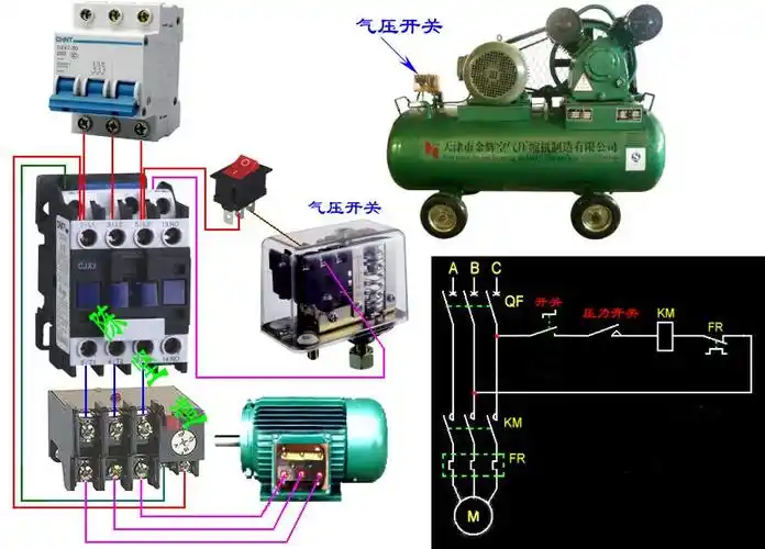 三相空压机怎么接?,求大神指点,第一张是电动机,是三根火线接进去吧?