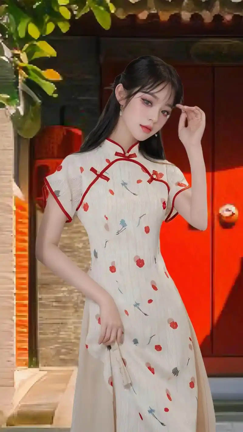 2024 新款国风改良少女旗袍来袭!仙鹤印花复古又时尚,尽显年轻韵味