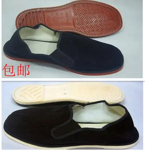 包邮老北京布鞋男款工作鞋灯芯绒红白塑料底布鞋一脚蹬条绒懒汉鞋