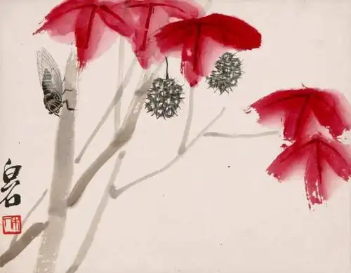 齐白石《红叶秋蝉》1945 纸本水墨设色23.2×29.6cm
