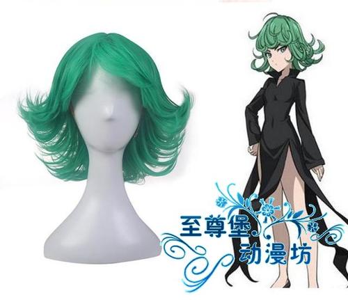 一拳超人一击男 战栗的龙卷 绿色短发 反翘大卷发cosplay假发假毛