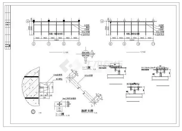 某地的某轻钢雨棚设计施工图纸