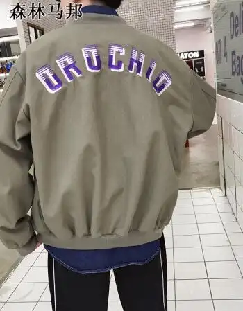 森林马邦2018春装新款棒球服夹克外套后背英文刺绣外套 军绿色 m