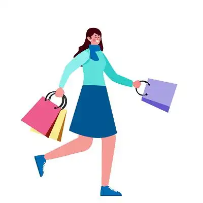 彩色卡通人物购物的人女孩逛街女孩png素材元素
