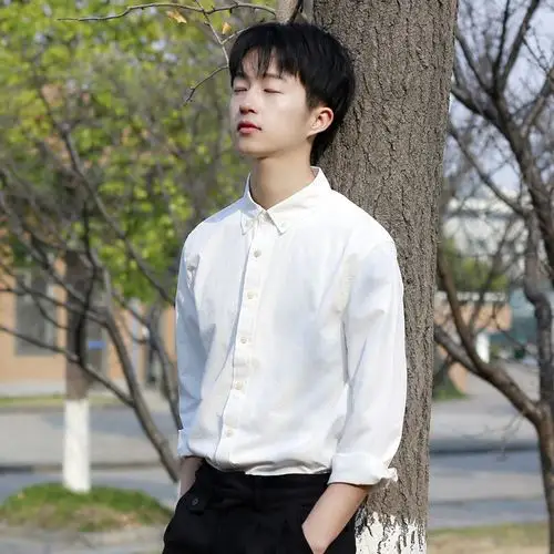 长袖 小清新_陈智文韩版文艺小清新白衬衫男休闲长袖上衣青年修身学生