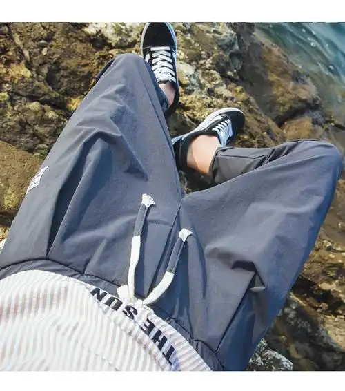 质检!b325-k55-p40薄夏天款弹力速干男士九分裤帖标青少年9分裤