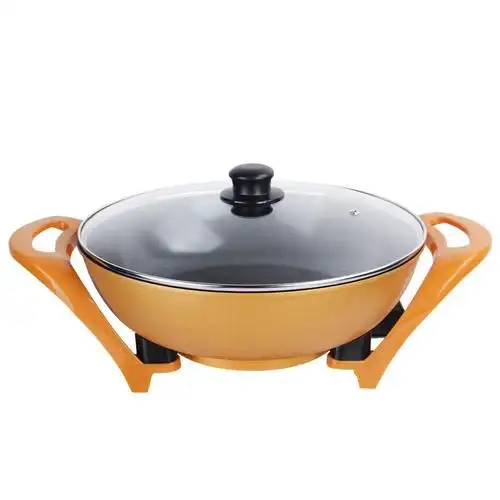 家用韩式多功能电炒锅电热锅电火锅元宝锅 黑色麦饭石带蒸笼