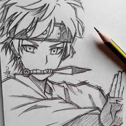 求漫画人物手稿,要铅笔画,线条分明,含背景动漫人物素描图片作品绘画