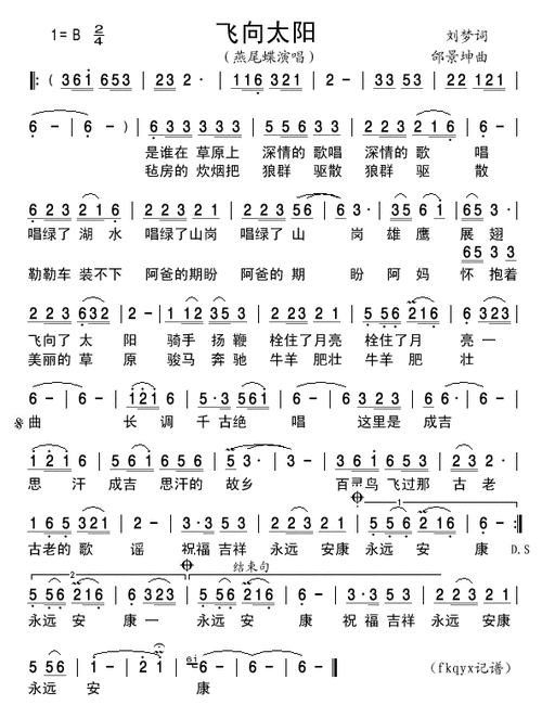 歌谱上传信息:fkqyx(记谱)查看更多>>(飞向太阳) / fkqyx记谱相关歌谱