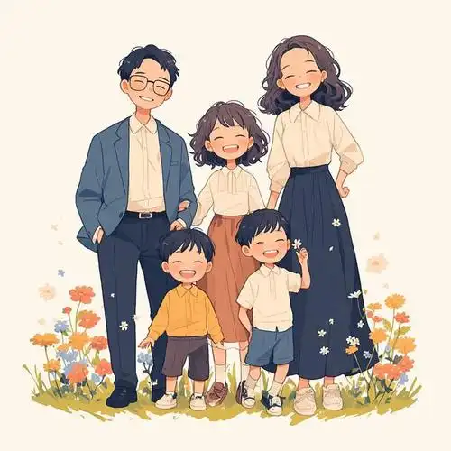 亲子头像|一家五口卡通头像,一个姐姐两个弟弟