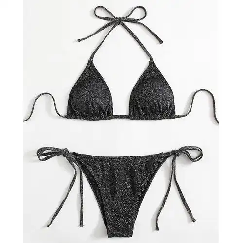 速卖通亚马逊独立站2021新款纯色亮丝性感分体比基尼欧美泳衣女