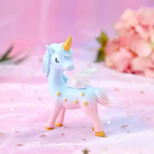 新款渐变色梦幻天使独角兽烘焙蛋糕摆件卡通可爱树脂蛋糕装饰