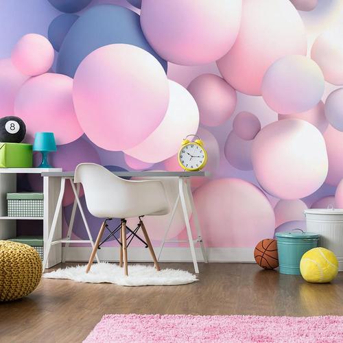 ins网红壁纸北欧小清新粉色女孩气球卧室背景墙纸简约书房壁画3d