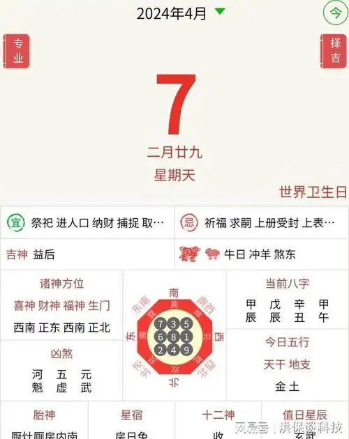今日黄历吉凶宜忌2024年4月7日