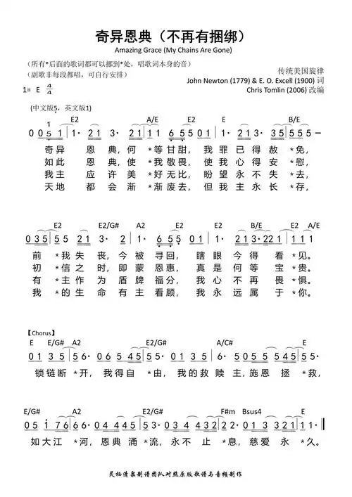奇异恩典(不再有捆绑)(巫启贤) 和弦简谱