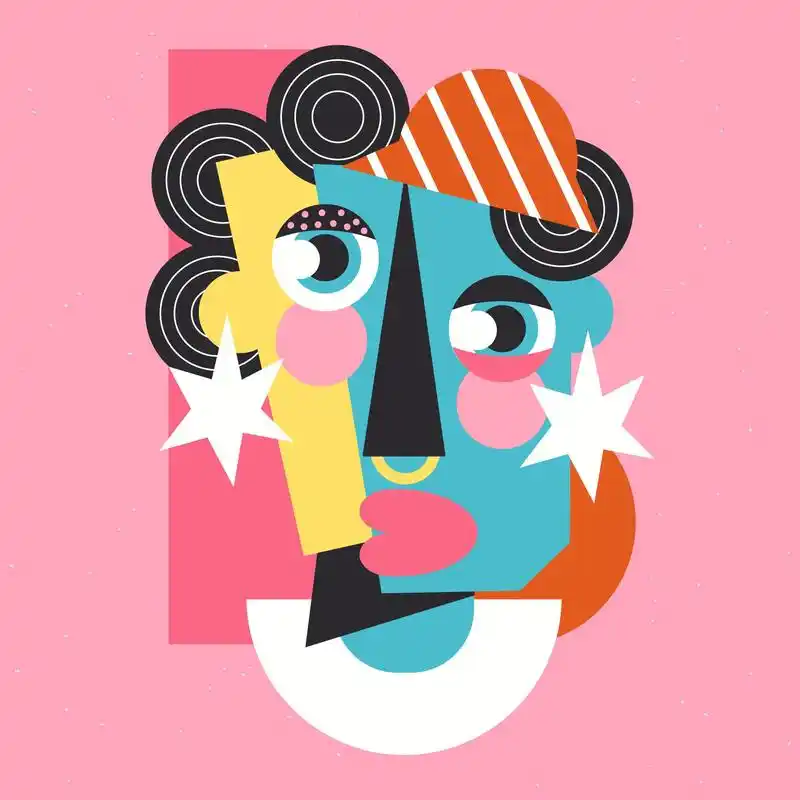 粉色背景抽象女性肖像插画