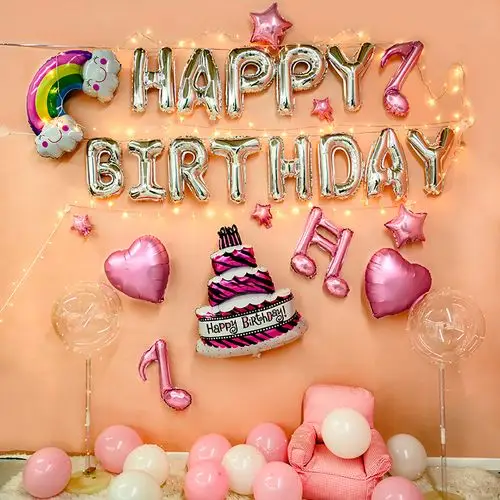 女孩生日装饰网红ins场景布置儿童宝宝周岁背景墙粉气球派对套餐