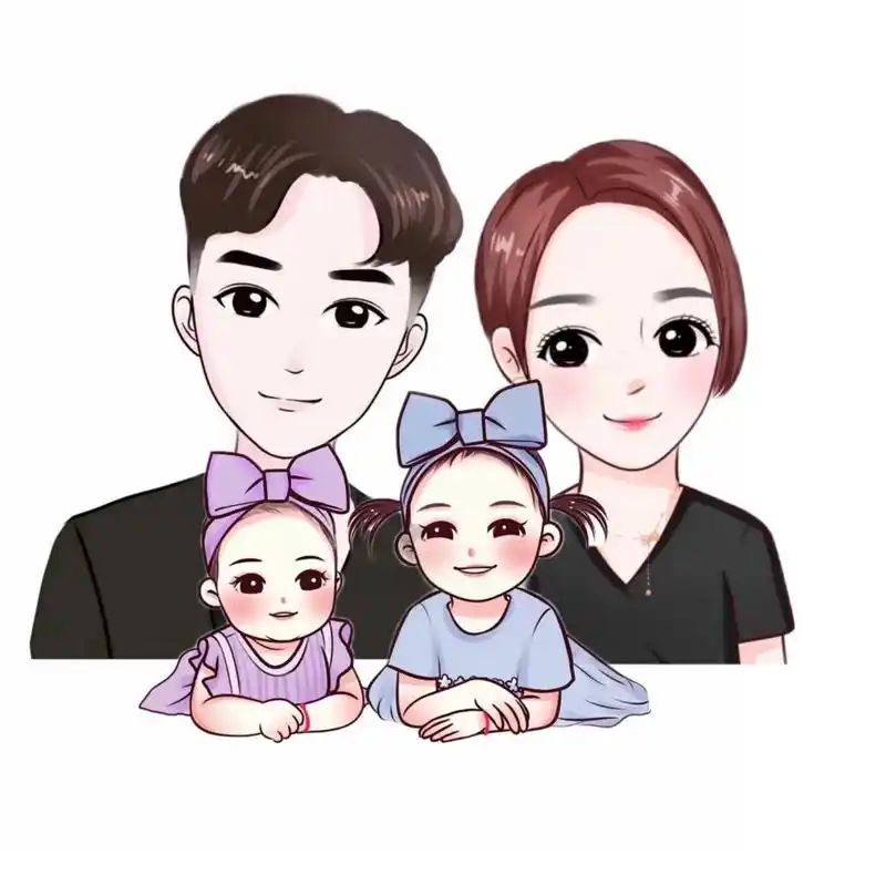 超好看的全家福卡通头像/两个女儿系列 我估计是掉女儿坑里了,咋就