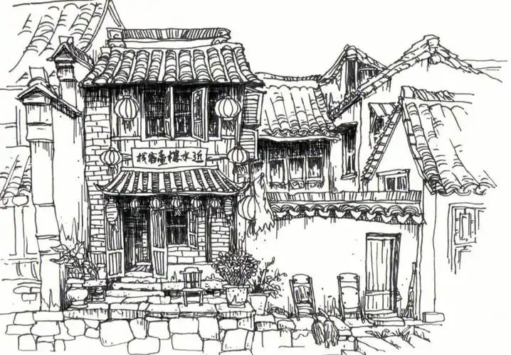 古镇建筑速写一