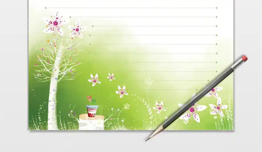 淡绿色背景小清新花草世界简约通用信纸模板