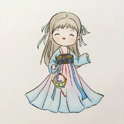 简笔画古风汉服小姑娘,真的太可爱啦图|@爱画画的橙子676767