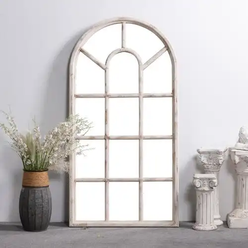 法式复古实木假窗户镜子做旧仿真墙镜民宿壁饰家用客厅玄关挂镜子