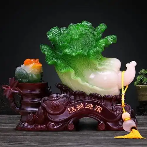 招财进宝金蟾玉白菜招财摆件店铺开业送礼树脂工艺品