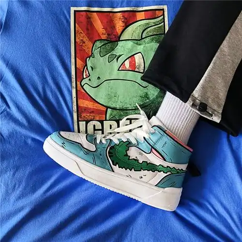 aj小火龙高帮板鞋神奇宝贝鞋子男秋冬加绒保暖棉鞋韩版潮情侣潮鞋