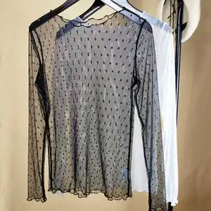 透视网纱上衣女夏季薄款纱衣防晒内搭长袖百搭显瘦透明蕾丝打底衫