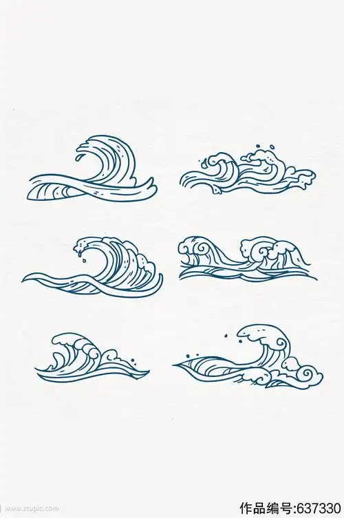 6款手绘蓝色海浪矢量素材