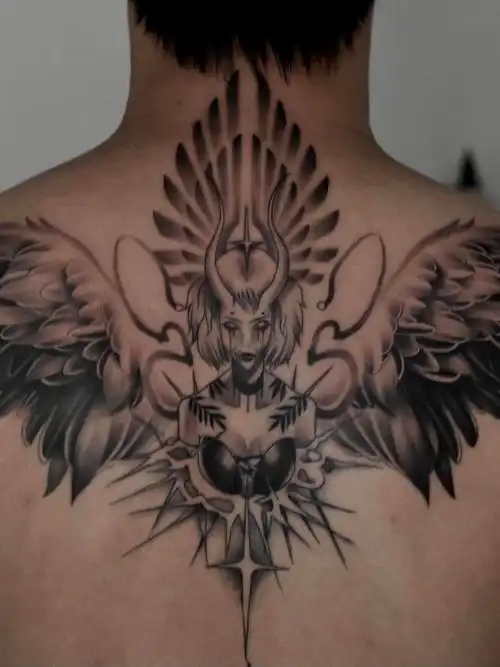 后背天使恶魔_纹身图案手稿图片_hammer的纹身作品集