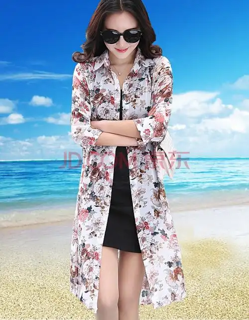 夏天穿的薄款纱衣女外套沙衣披风披肩沙滩中长款外搭海边度假开衫雪纺