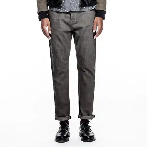 kon 秋冬男士牛仔裤灰色做旧时尚休闲男装长裤小直脚男裤