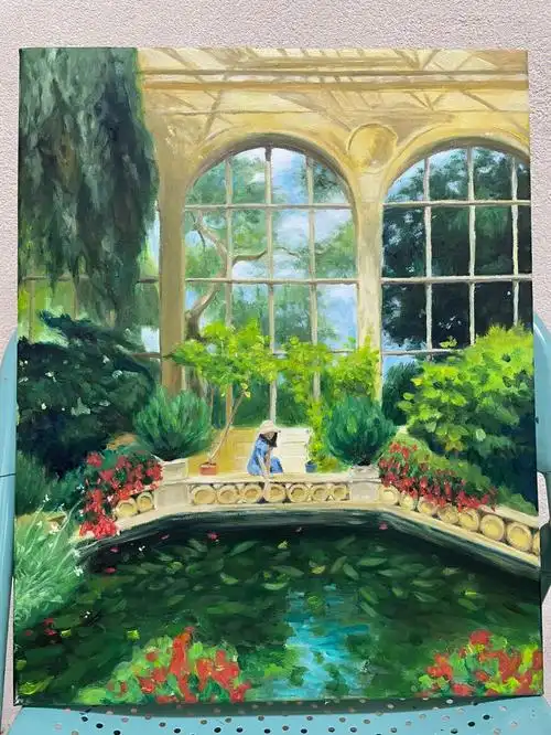 油画完成73美丽花园castleashby附过程