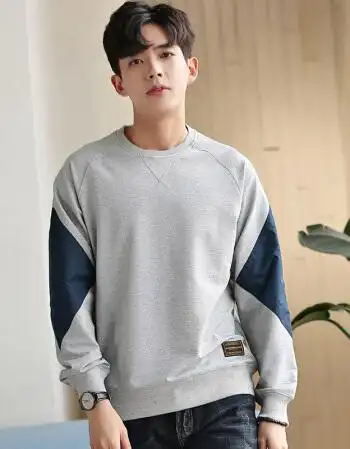 卫衣男圆领套头韩版帅气潮流学生2018春季新款拼接复古青少年卫衣