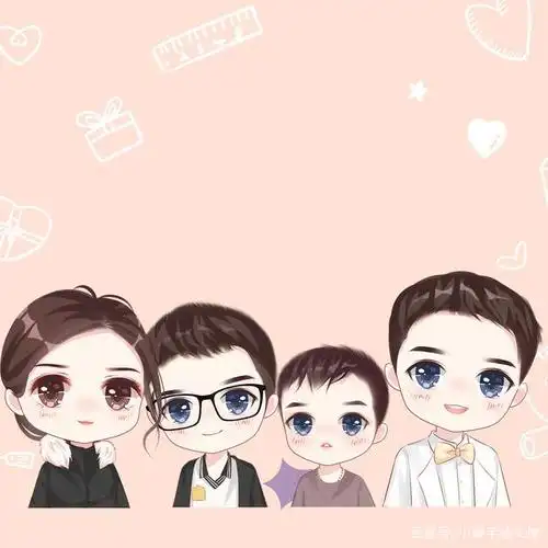 微信头像,一家四口全家福头像,用手绘记录幸福