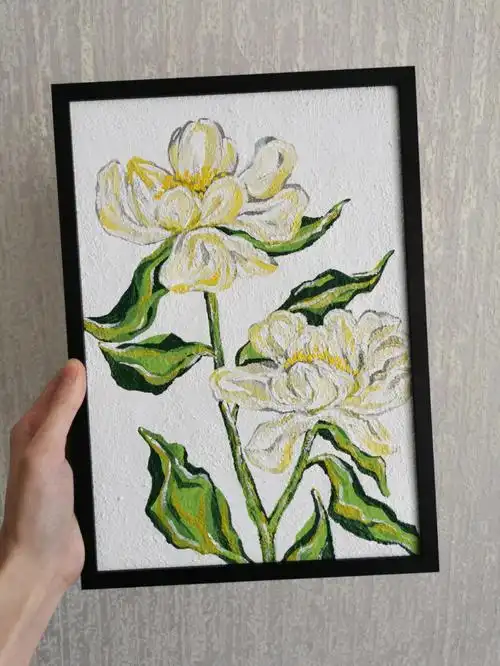 花朵装饰画手绘肌理综合材料