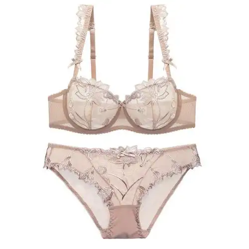 kubri ck品牌 夏季法国风欧美时尚舒适透明蕾丝女士内衣文胸套装收