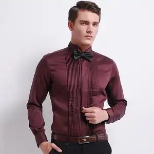 衬衫男新郎结婚婚礼晚礼服款主持宴会领结燕子领男士酒红色衬衣寸