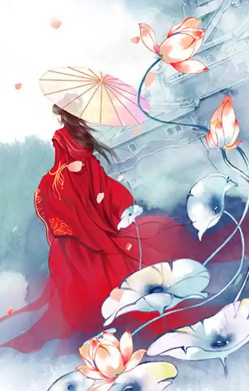 水彩画人物古风背影下雨 手绘古风唯美撑伞女子背影线稿