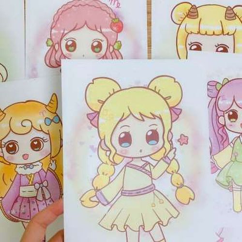 卡通小艾 古风汉服动漫临摹卡片 简笔画临摹卡片 美术卡片