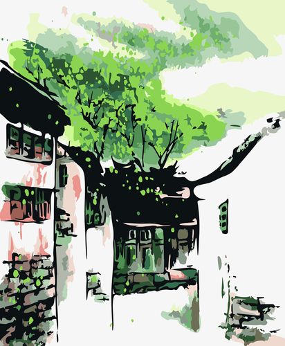 数字油画diy中国风水乡风景手工创意丙烯天使手绘装饰画 江南烟雨