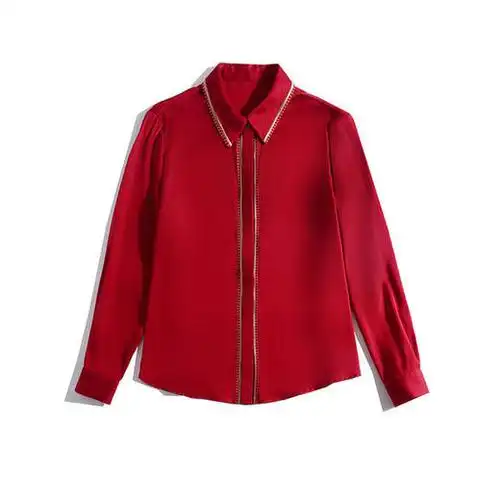 衬衫女长袖2020春装新款红色衬衣绣花上衣女ht1099