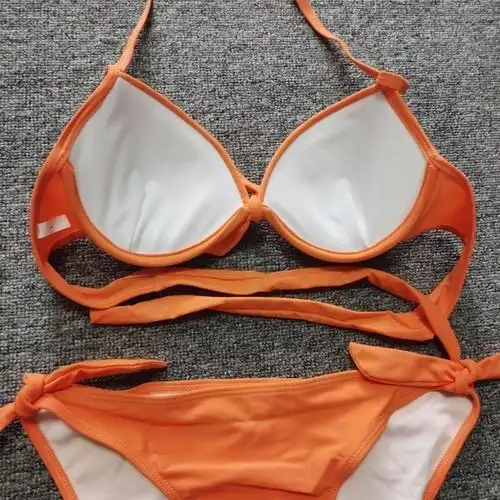 韩国性感比基尼泳衣女加厚罩杯大小胸钢托聚拢三角分体泳衣女 黑色 s